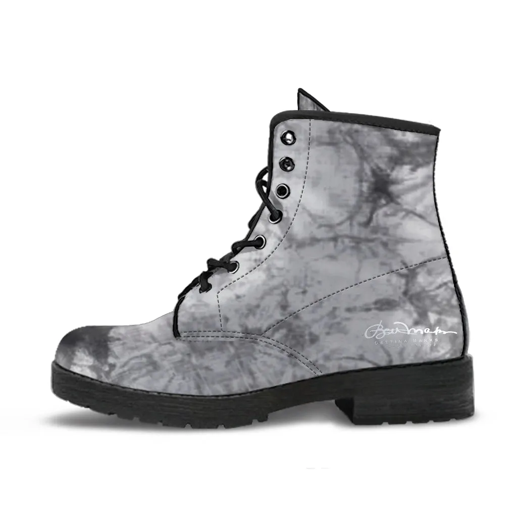 Grey Tie Dye Leather Boots (Vegan)