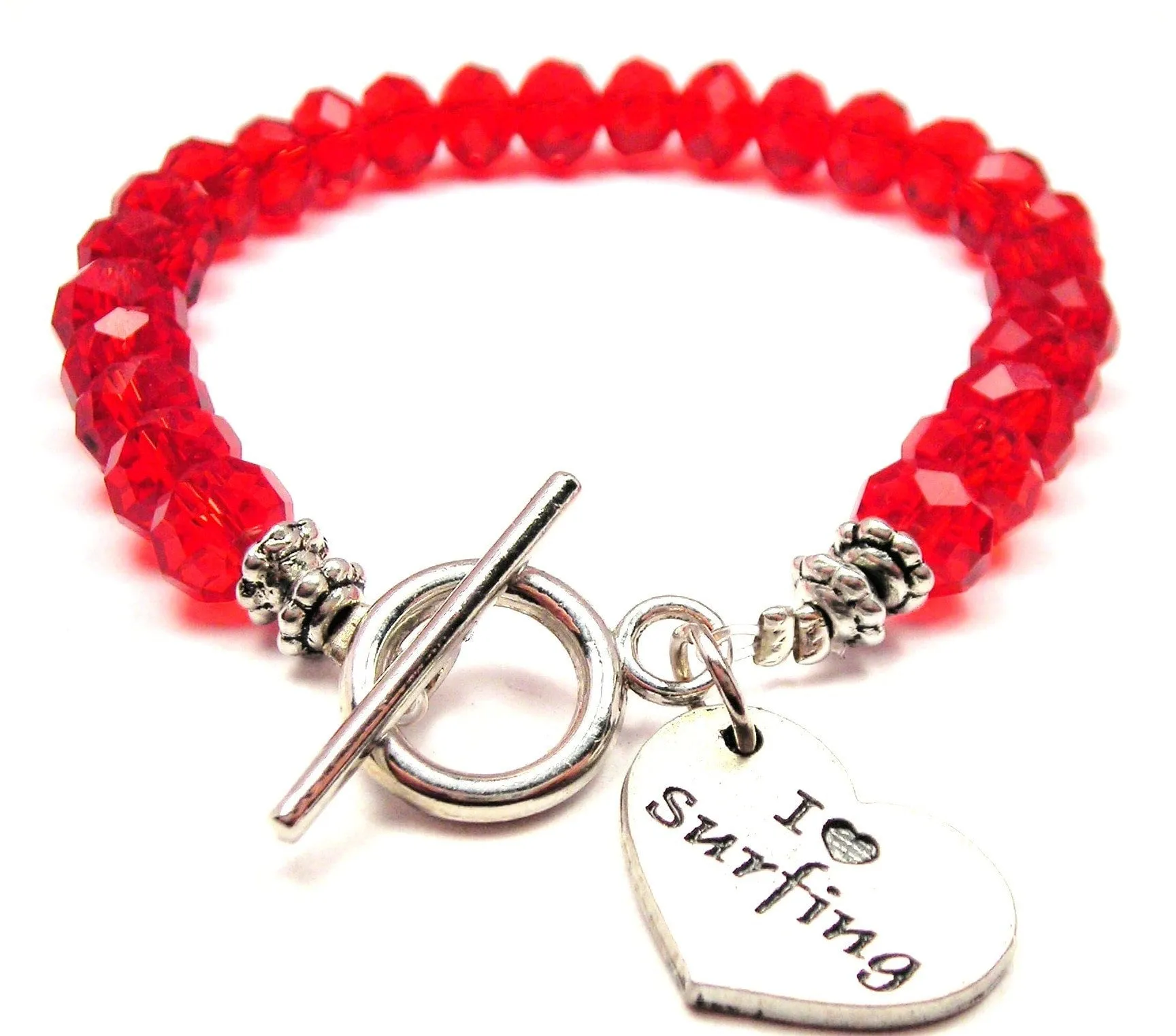 I Love Surfing Heart Crystal Beaded Toggle Style Bracelet