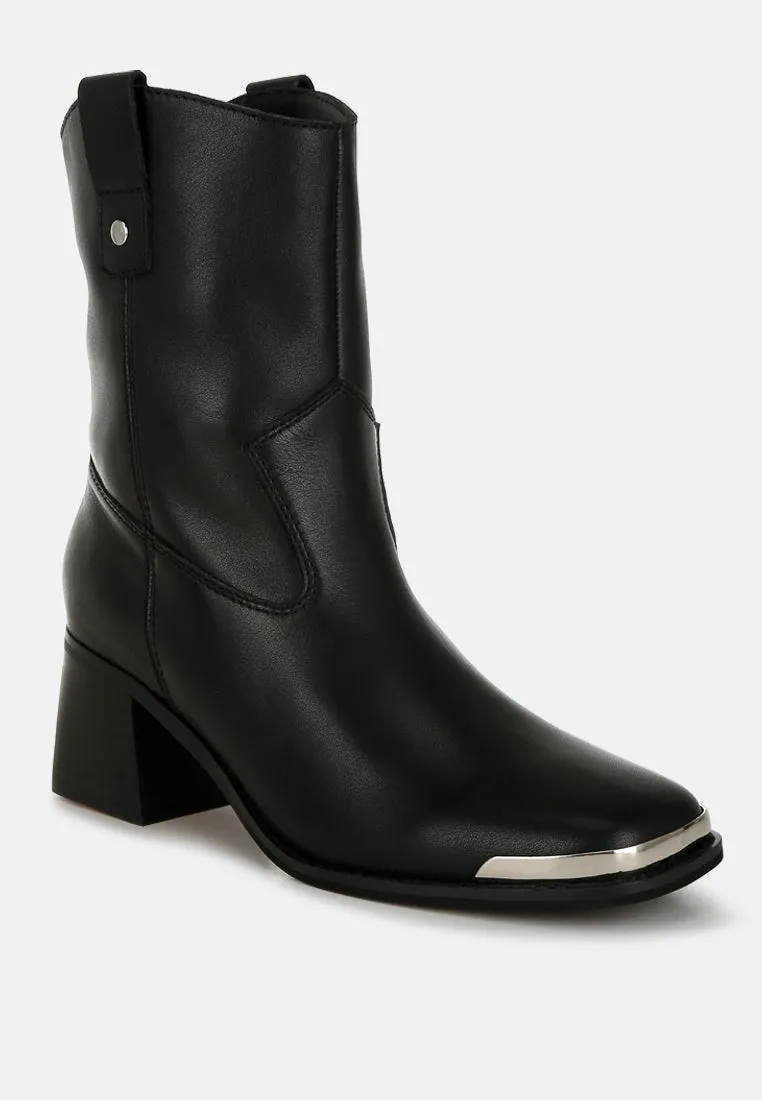 Iliad Genuine Leather Metallic Accent Ankle Boots