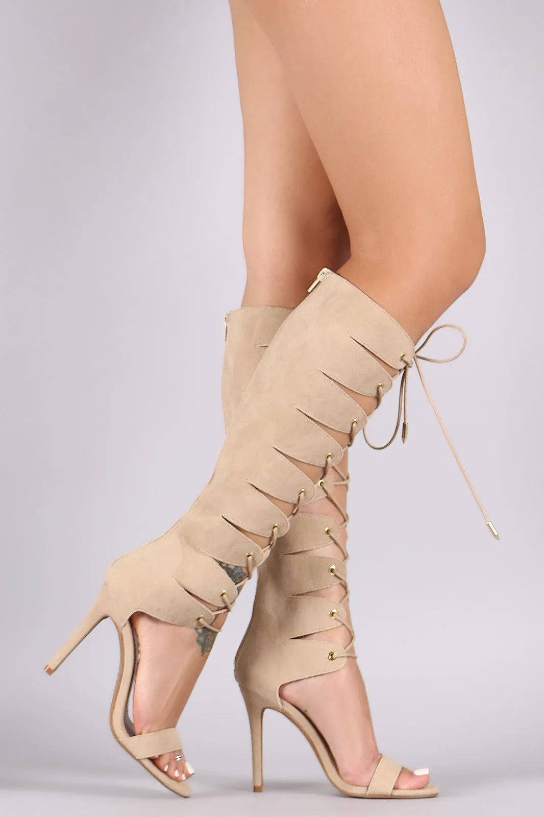 Jami- -Suede Lace Up Knee High Heel