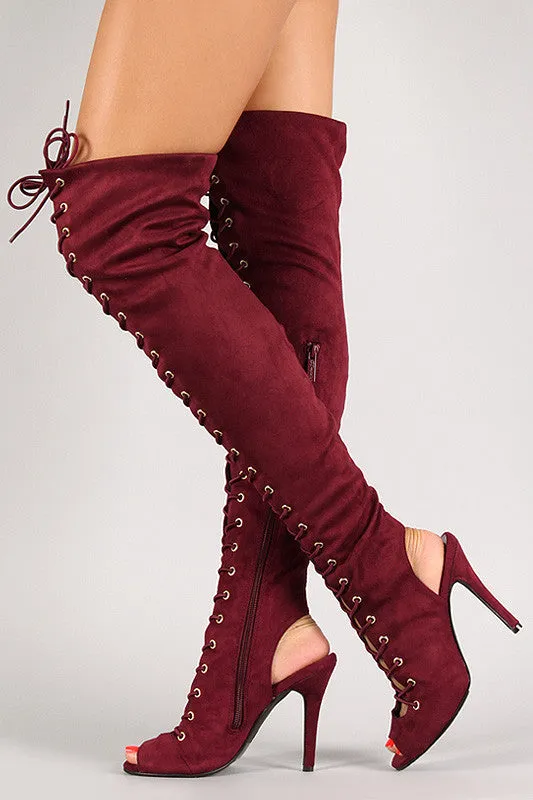 Jane - Lace Up Back Cutout Stiletto Over-The-Knee Boot