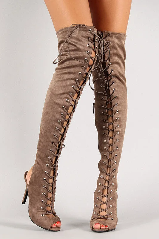 Jane - Lace Up Back Cutout Stiletto Over-The-Knee Boot