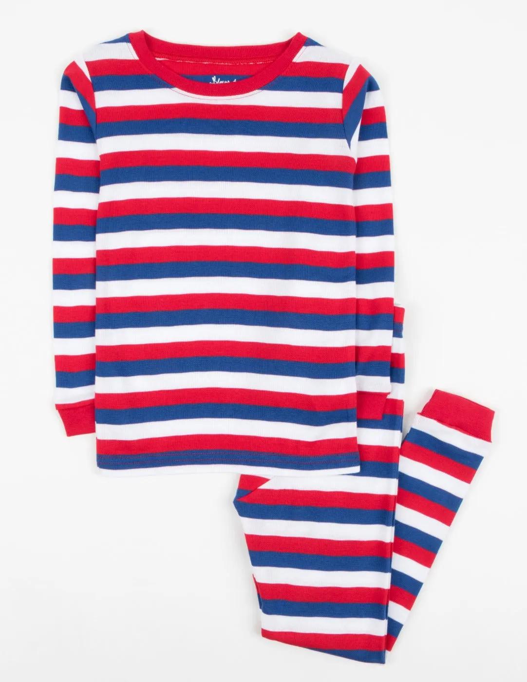 Kids Two Piece Cotton Red White & Blue Striped Pajamas