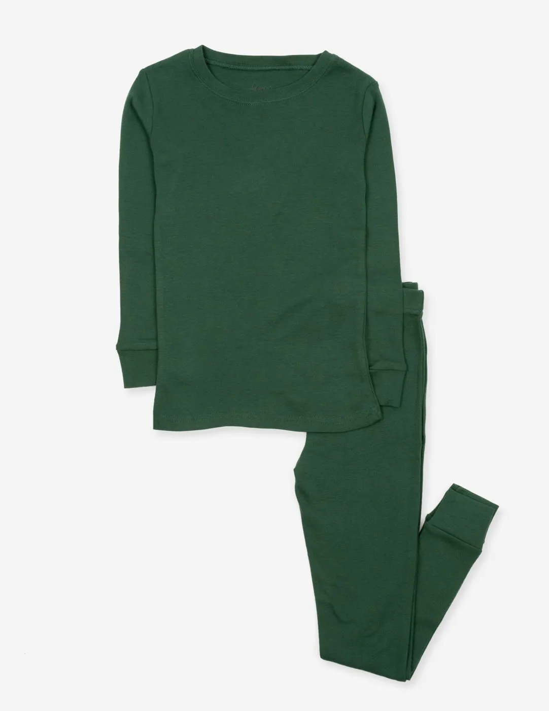 Kids Two Piece Solid Dark Green Pajamas