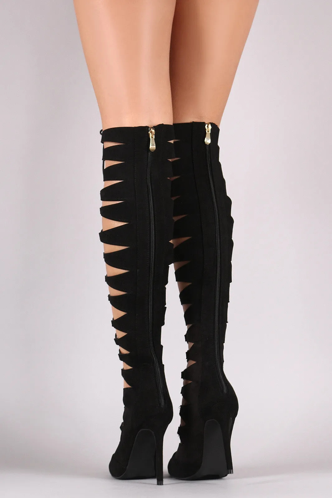 Liliana Lace Up OTK Pointy Toe Stiletto Boots