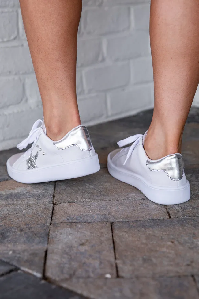 Lindsay White and Silver Studded Star Sneakers FINAL SALE