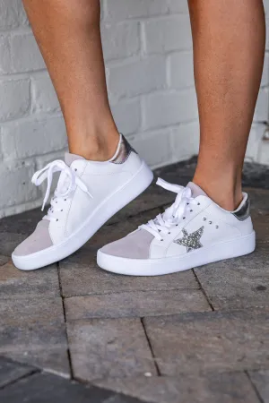 Lindsay White and Silver Studded Star Sneakers FINAL SALE