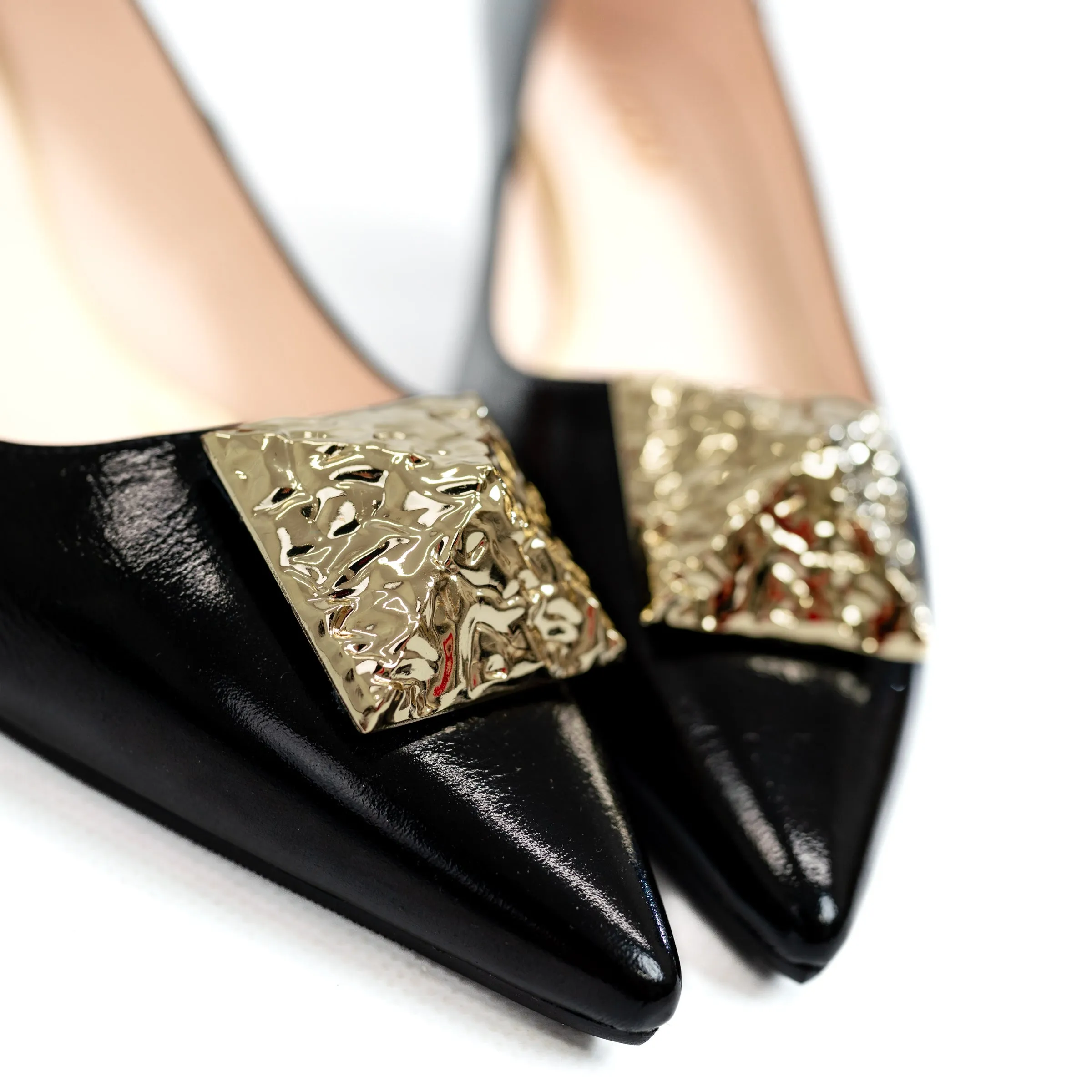 LODI Black Court Shoe with Gold Stud