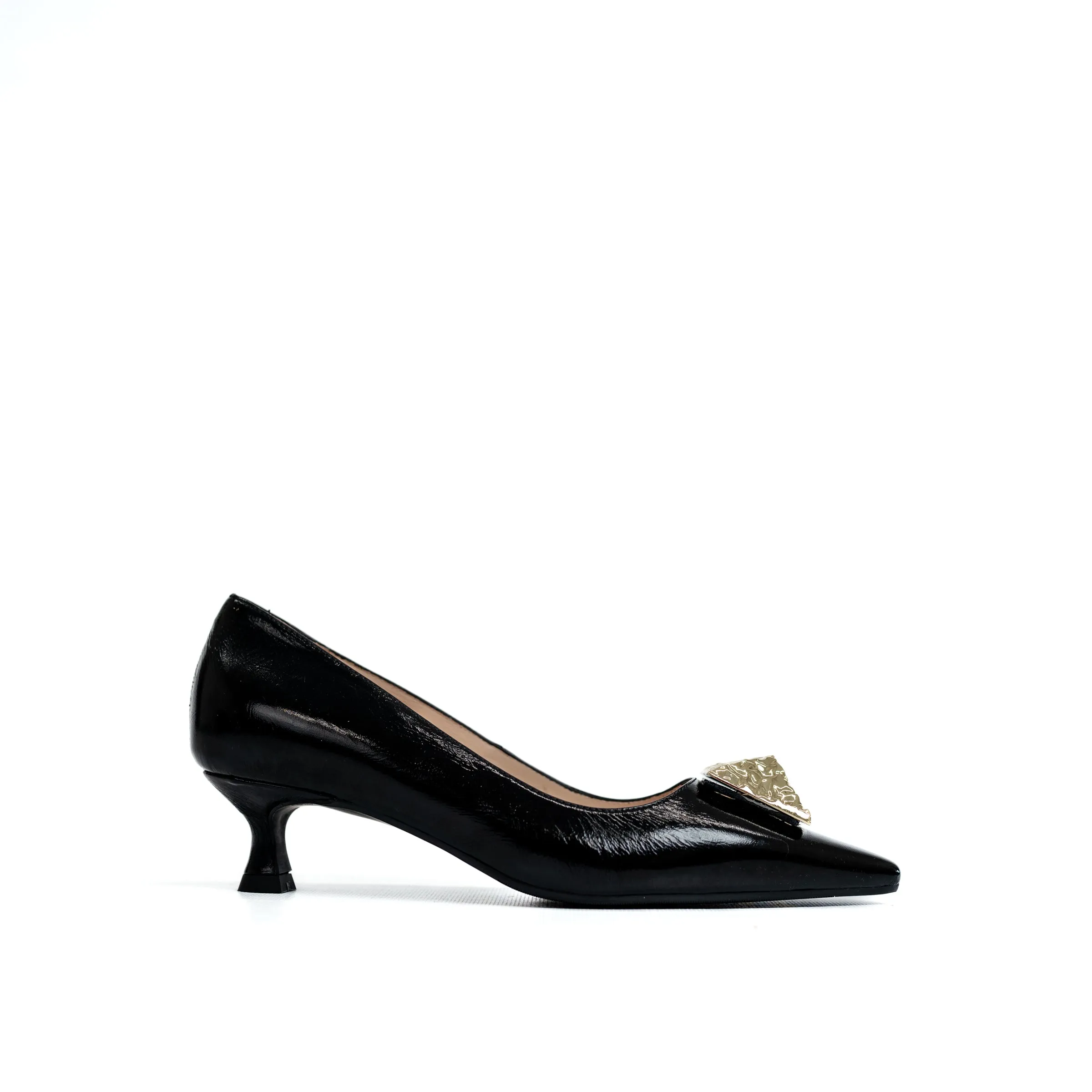 LODI Black Court Shoe with Gold Stud