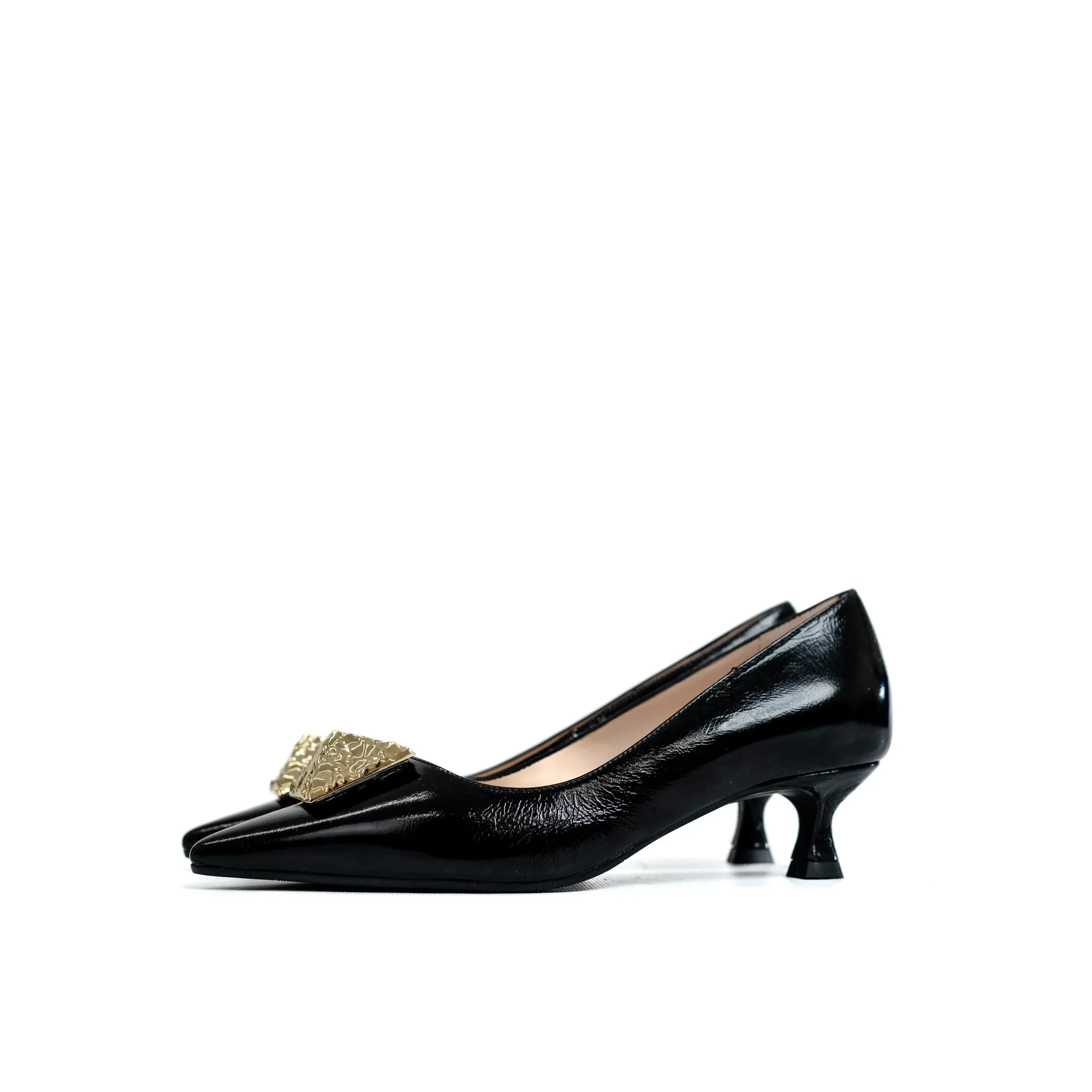 LODI Black Court Shoe with Gold Stud