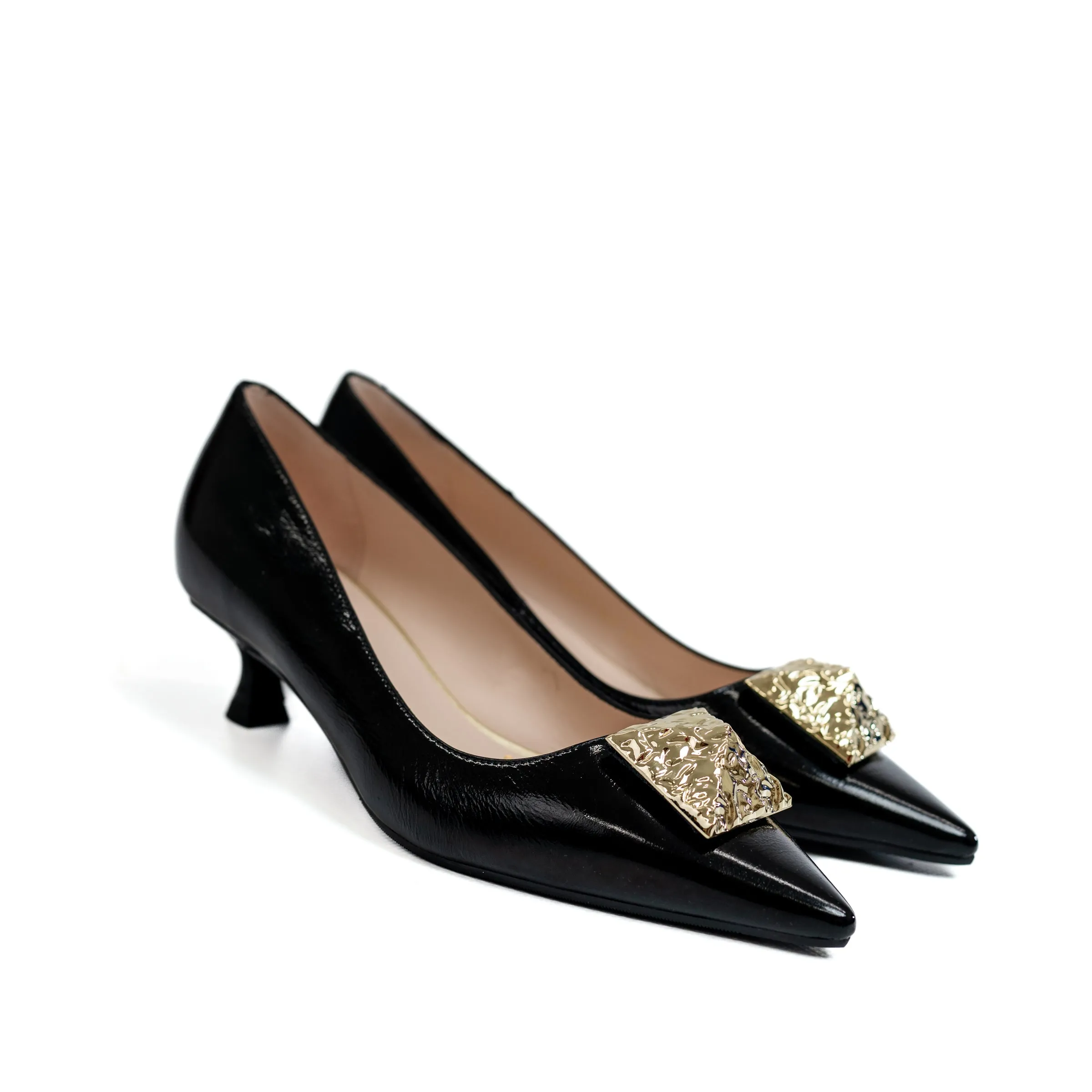 LODI Black Court Shoe with Gold Stud