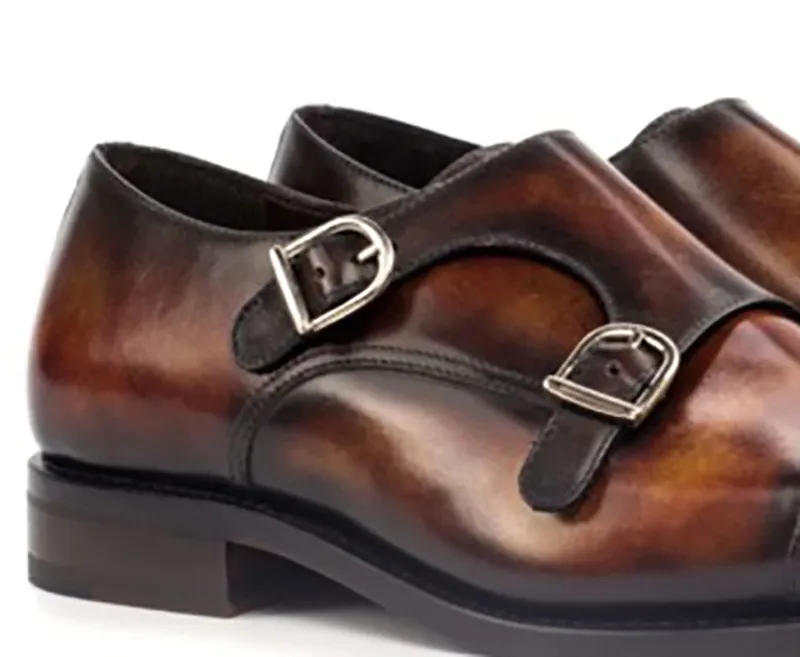 Luxury Double Monk Genuine Leather Buckle Strap Shoes