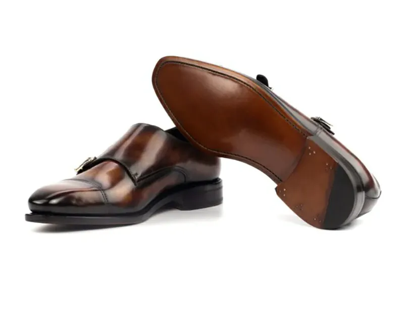 Luxury Double Monk Genuine Leather Buckle Strap Shoes