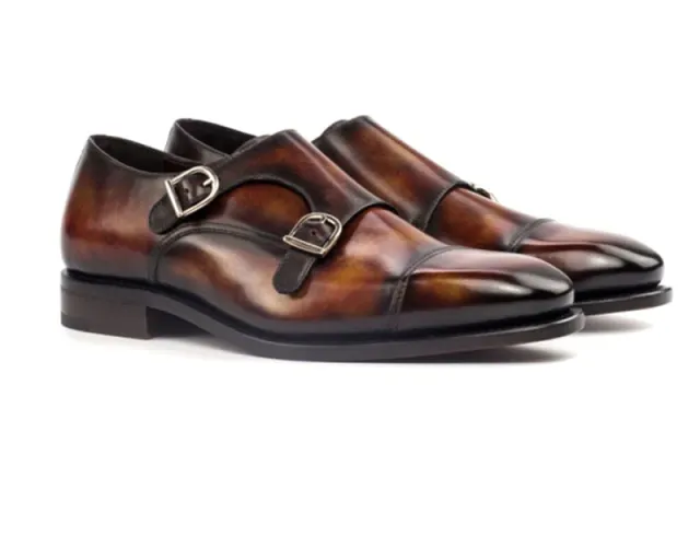 Luxury Double Monk Genuine Leather Buckle Strap Shoes