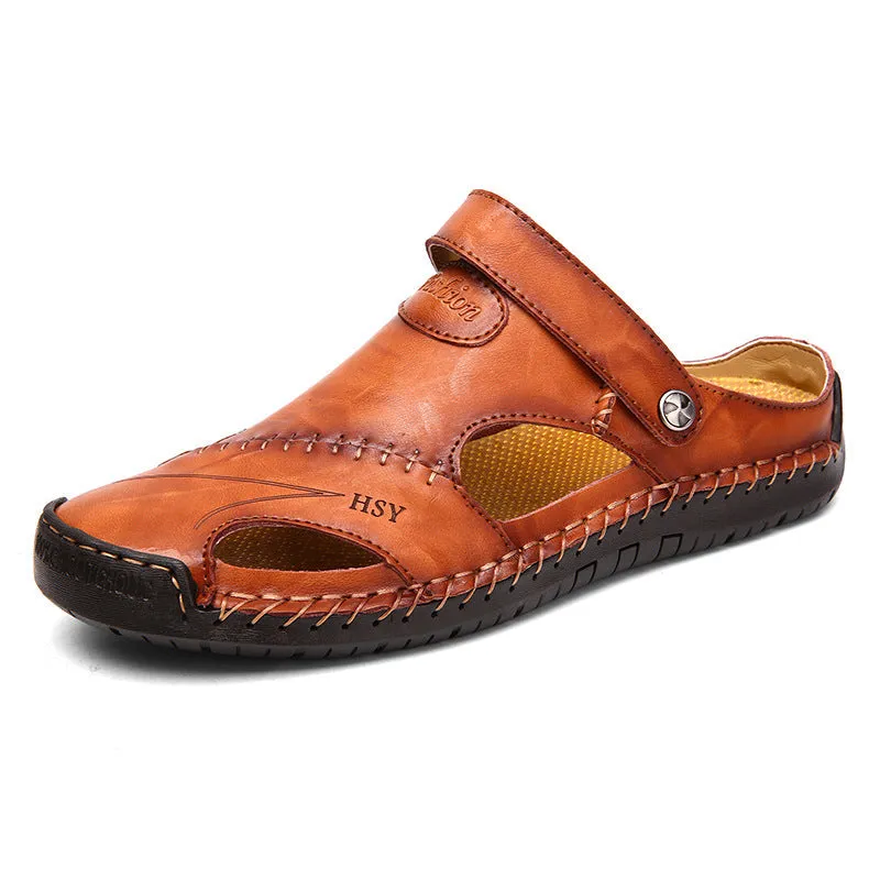 Men's Casual Closed Toe Leather Adjustable Handmade Sandals