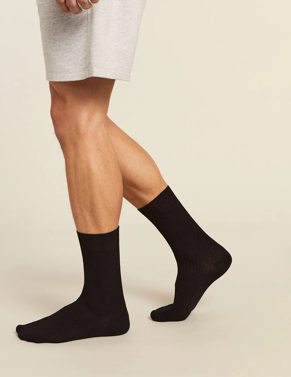 Men's Ribbed Crew Socks - Black