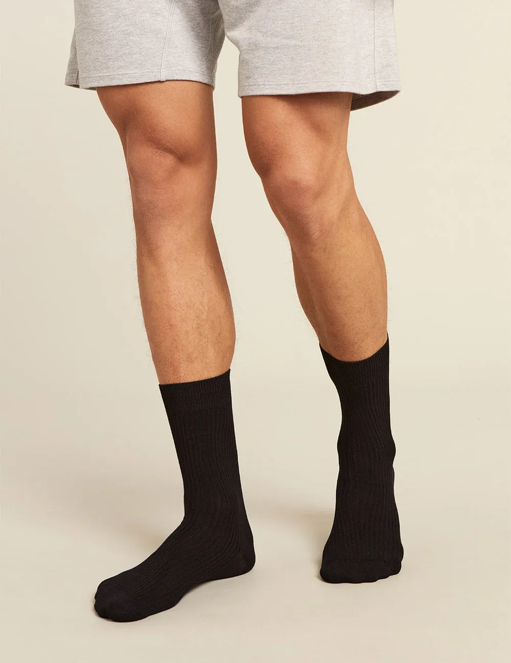 Men's Ribbed Crew Socks - Black