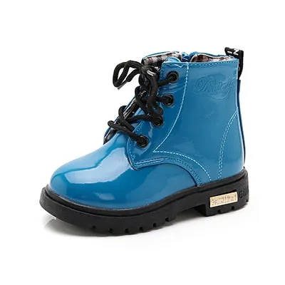 Mini Doc Boots - Patent Leather Toddler Boots, Blue