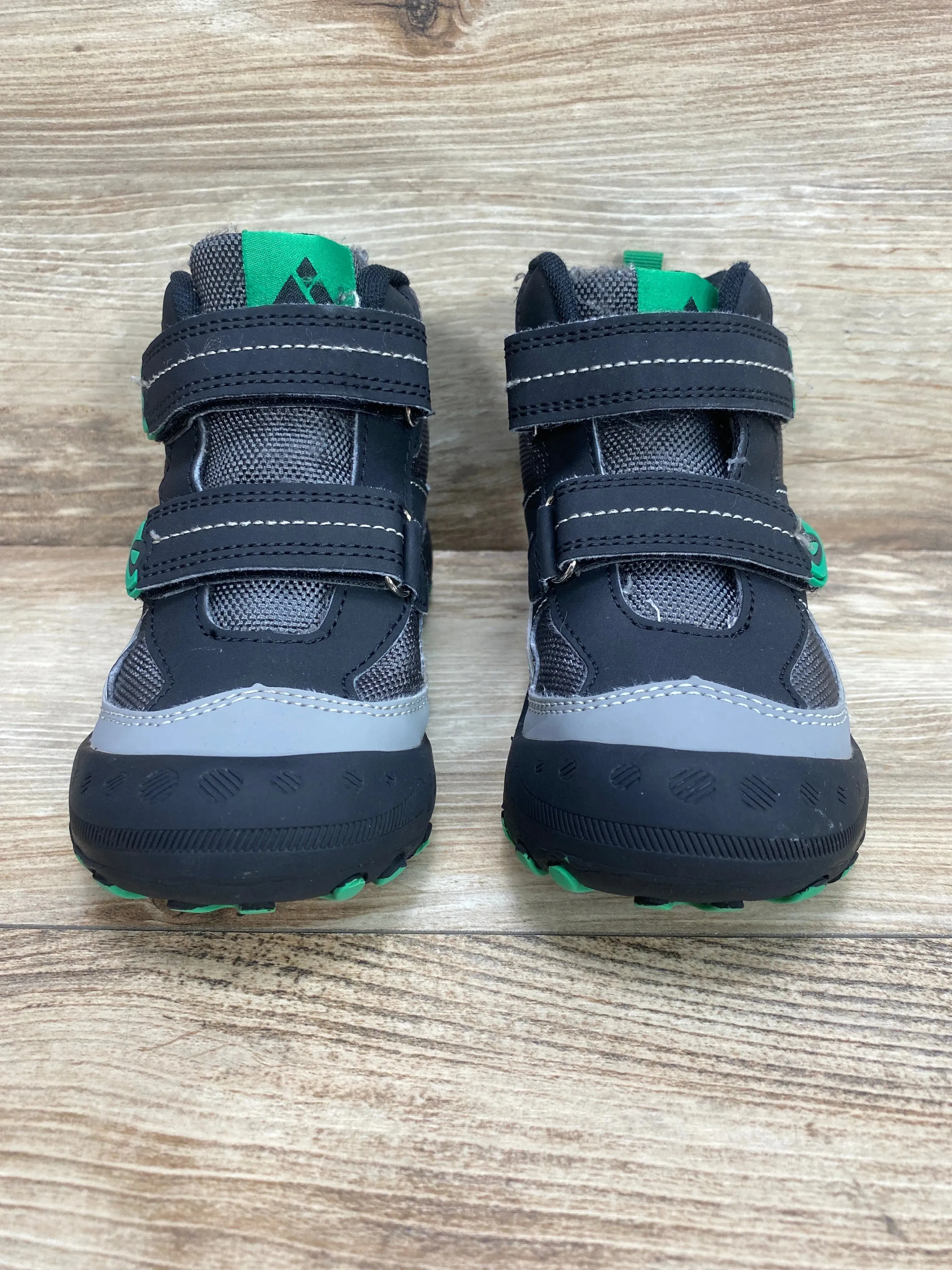 Mishansha Child Outdoor Ankle Hiking Boots with Hook & Loop Black/Green Sz 12c