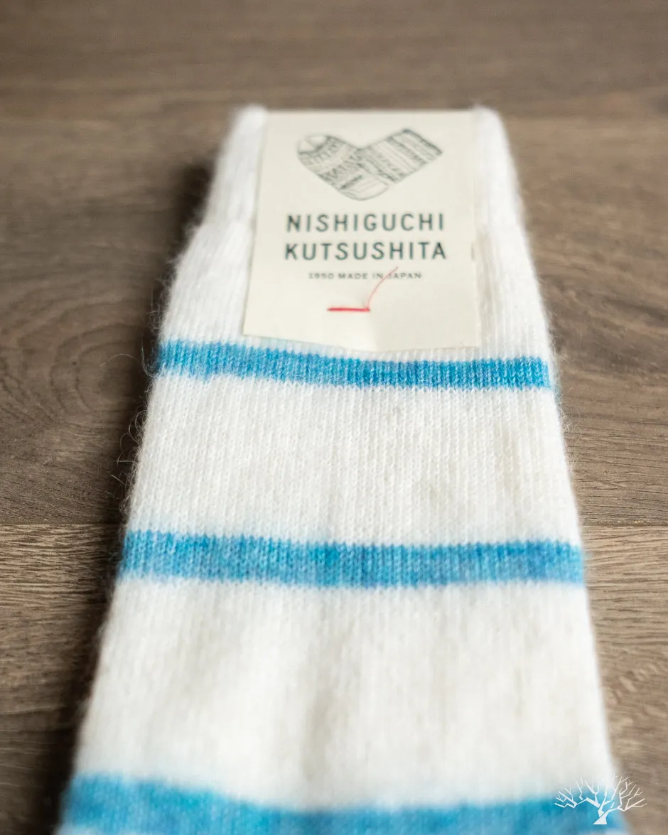 Mohair Wool Border Socks - Marshmallow Cream