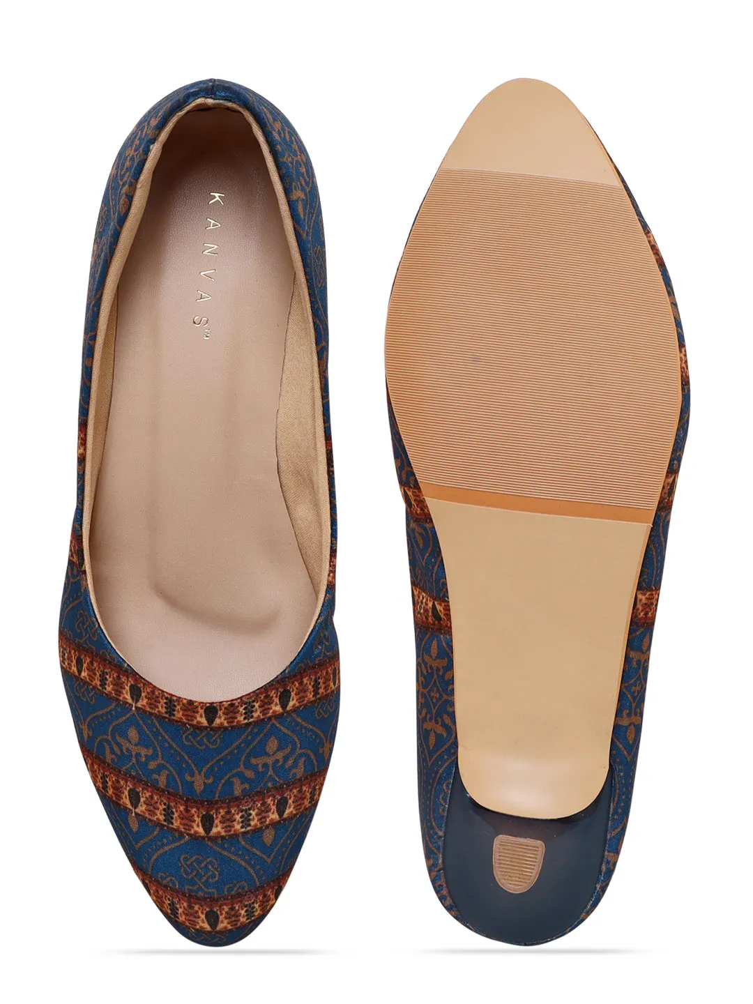 Navy Blue Mughal Kitten Heels Shoes