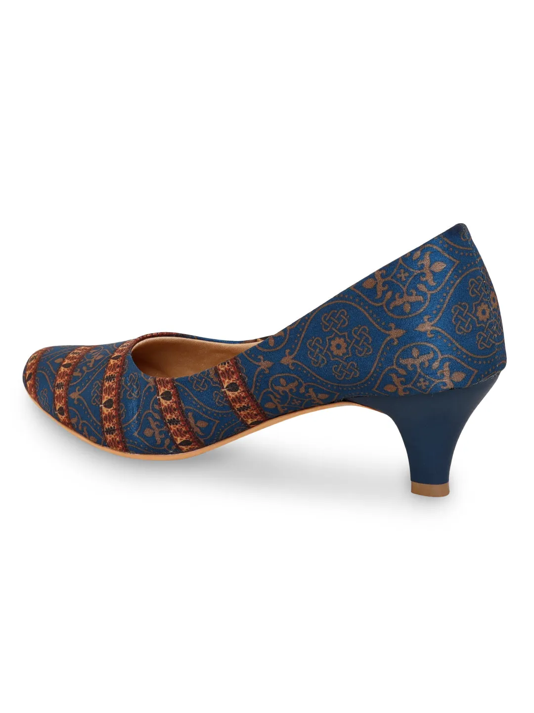 Navy Blue Mughal Kitten Heels Shoes