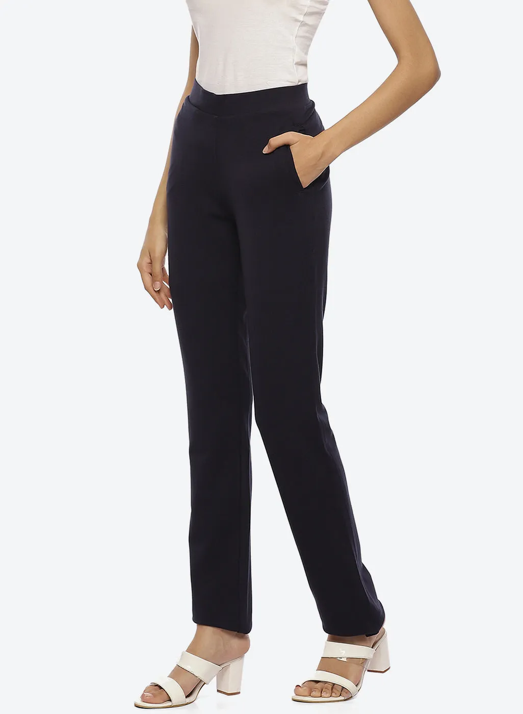 Navy Blue Regular Plain Pants