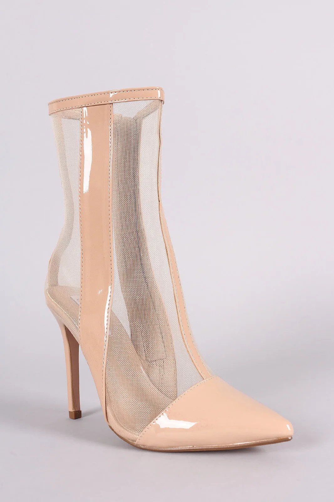 Patent Mesh Inset Pointy Toe Stiletto Ankle Boots