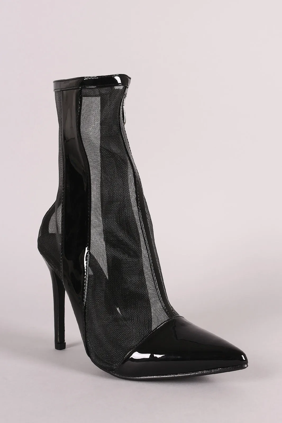 Patent Mesh Inset Pointy Toe Stiletto Ankle Boots