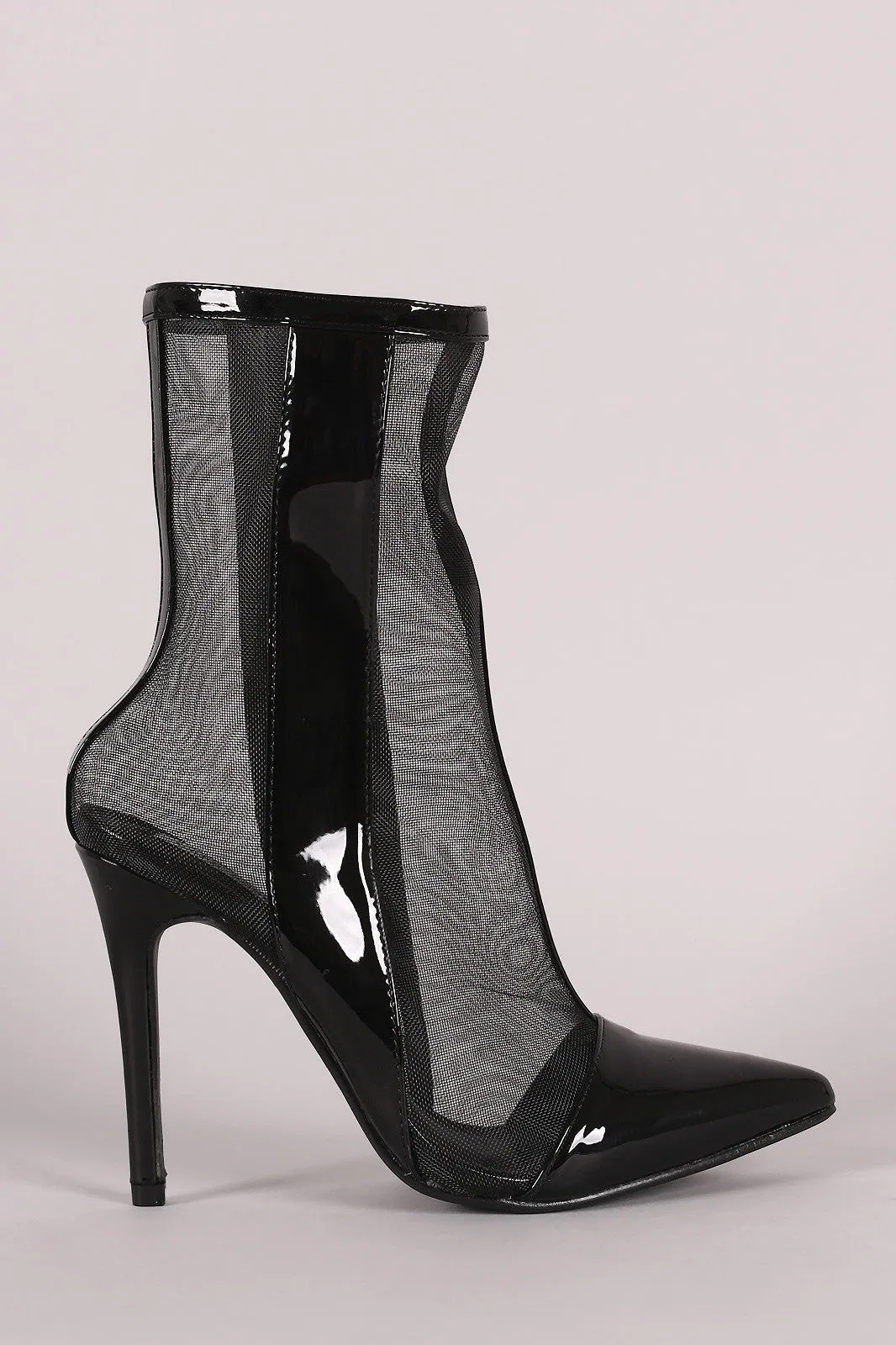 Patent Mesh Inset Pointy Toe Stiletto Ankle Boots