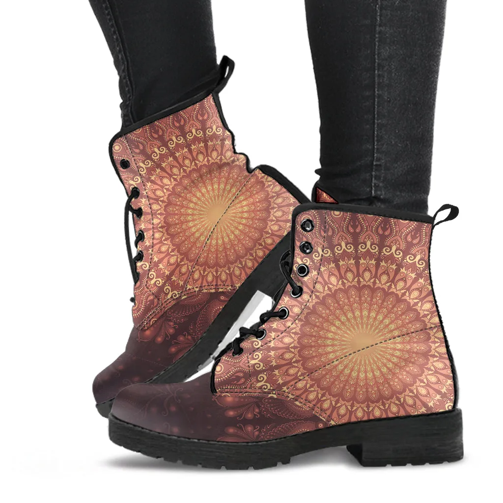 Peacock Feather Mandala - Earth | Leather Boots | Mandalazed