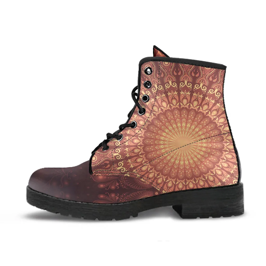 Peacock Feather Mandala - Earth | Leather Boots | Mandalazed