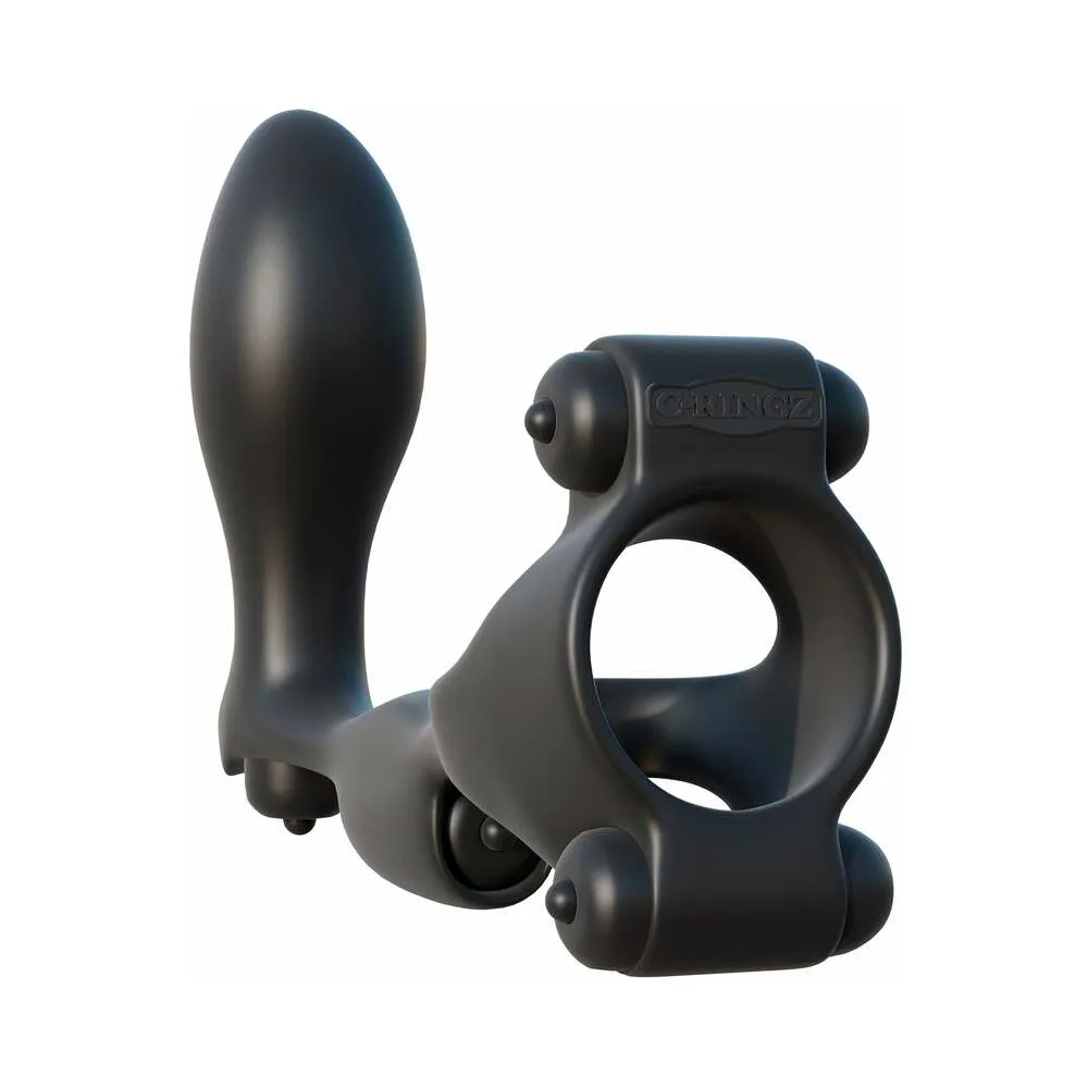 Pipedream Fantasy C-Ringz Ultimate Ass-Gasm Vibrating Silicone Cockring With Anal Plug Black