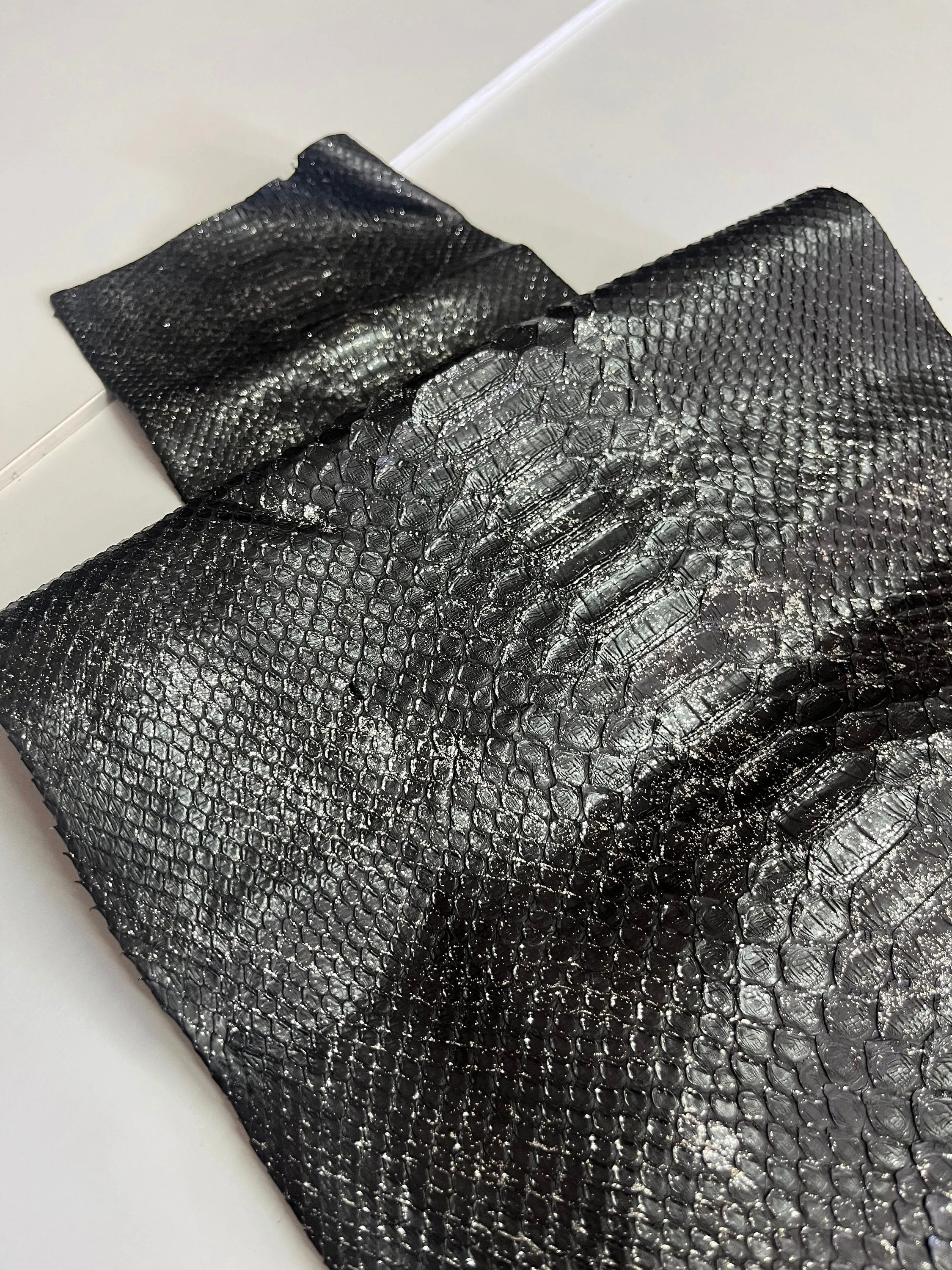 Python leather, real snakeskin hide color silver black, long and wide snake leather for crafts and DIY projects, of thick 1,0mm(2 oz)