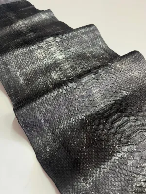 Python leather, real snakeskin hide color silver black, long and wide snake leather for crafts and DIY projects, of thick 1,0mm(2 oz)