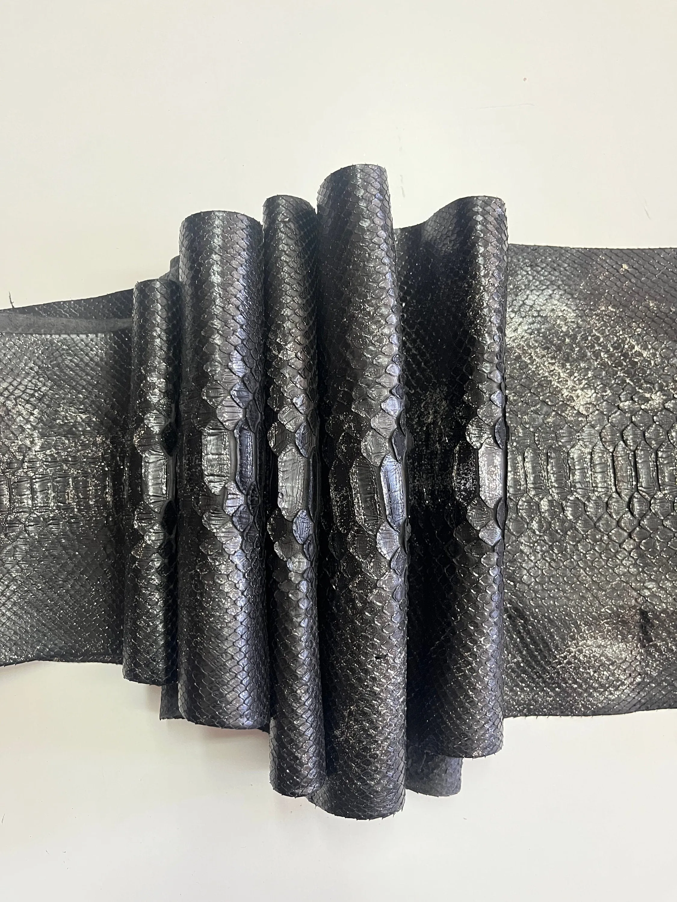 Python leather, real snakeskin hide color silver black, long and wide snake leather for crafts and DIY projects, of thick 1,0mm(2 oz)