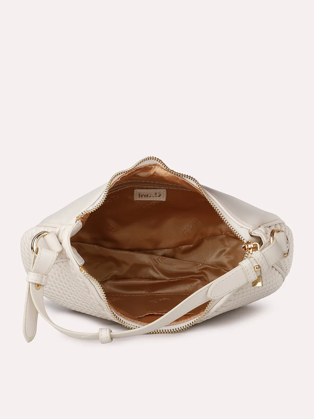 Quilt Off White Structured Handheld Hobo Bag