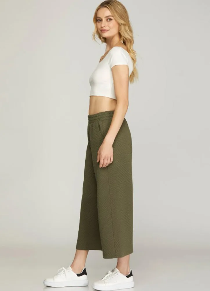 Quilted Knit Capris in Olive by She   Sky