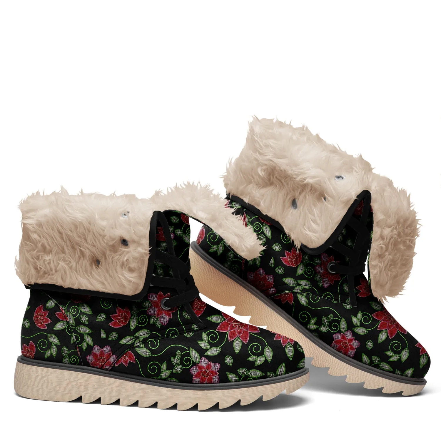 Red Beaded Rose Polar Winter Boots