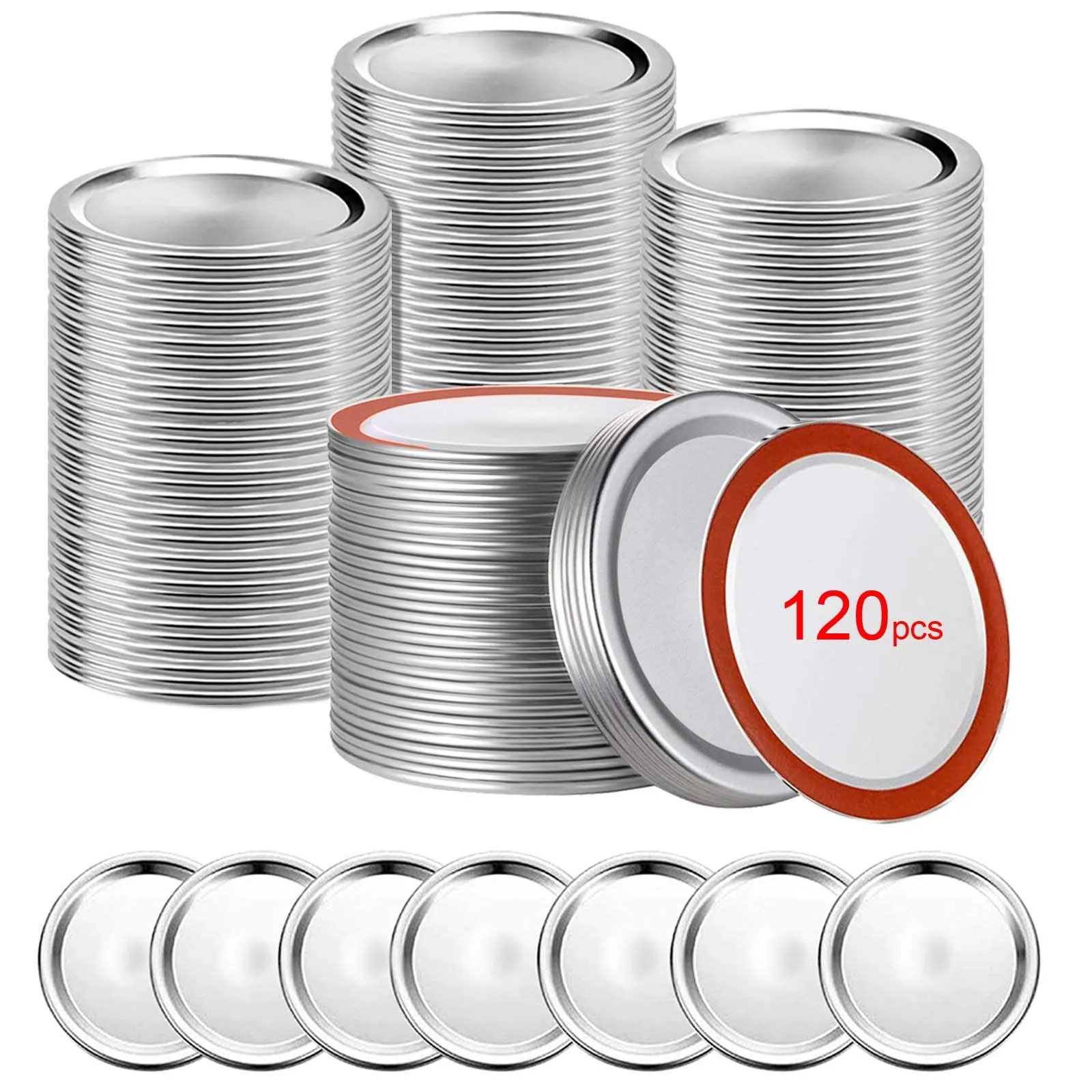 Regular-Mouth Silver Canning Lids for Glass Mason, Kerr, Ball, etc. Jars - 120 Pack