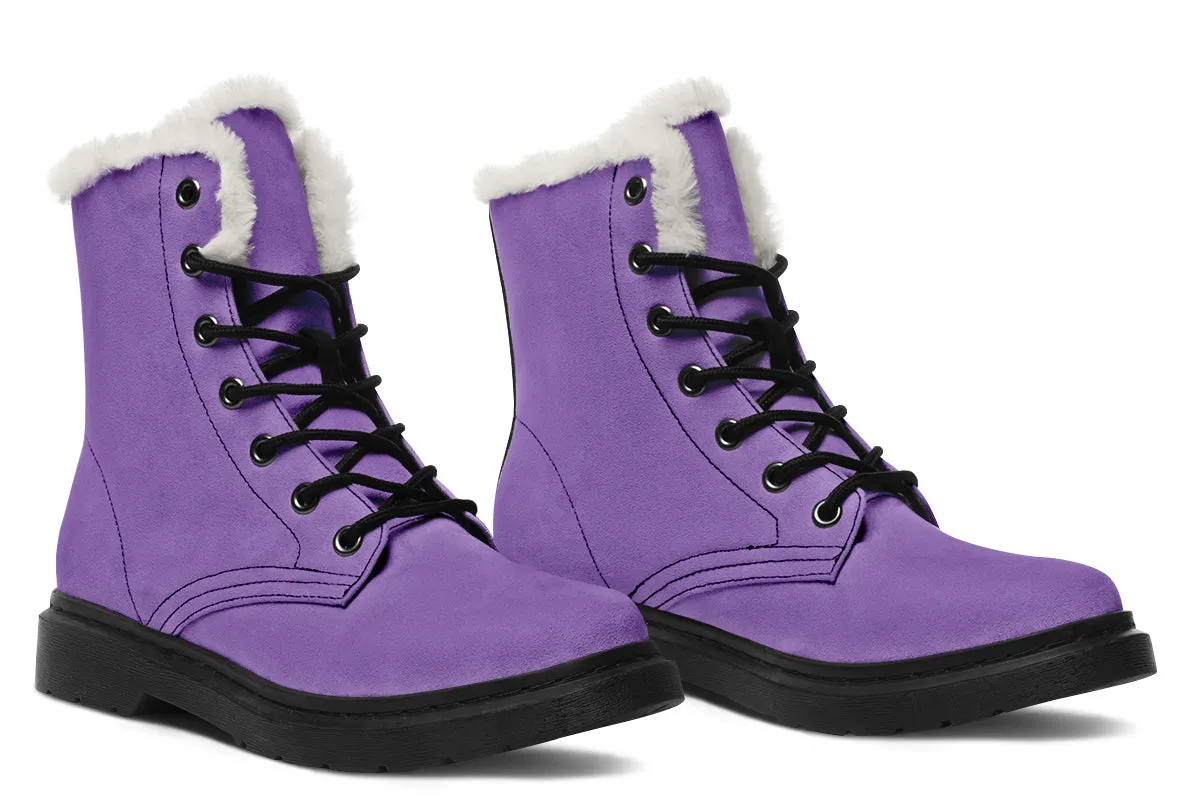 Retro Violet Winter Boots - Warm Micro-Suede Doc-Style Boots Lined with Vegan Wool