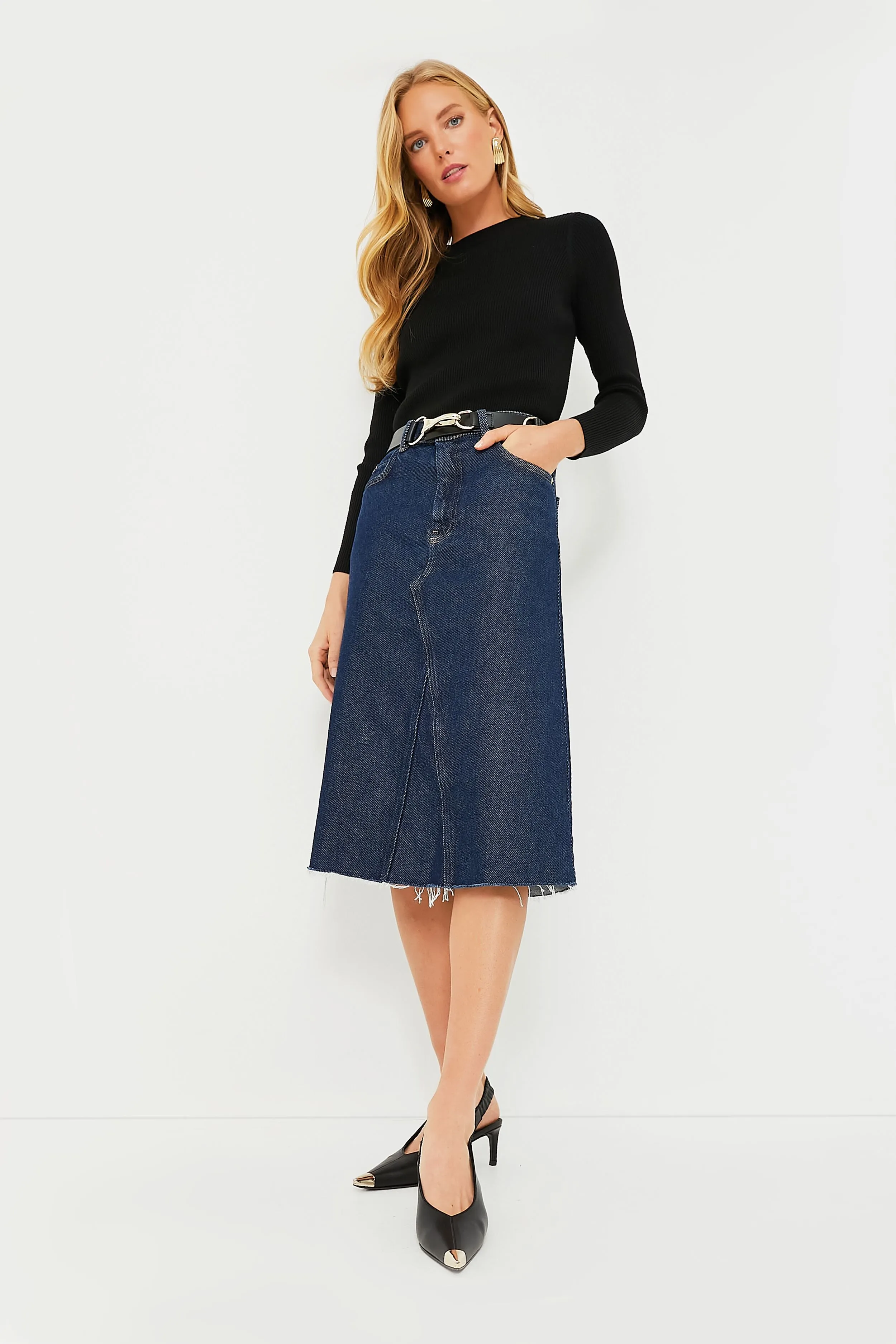 Rinse Heavy Denim Midi Skirt