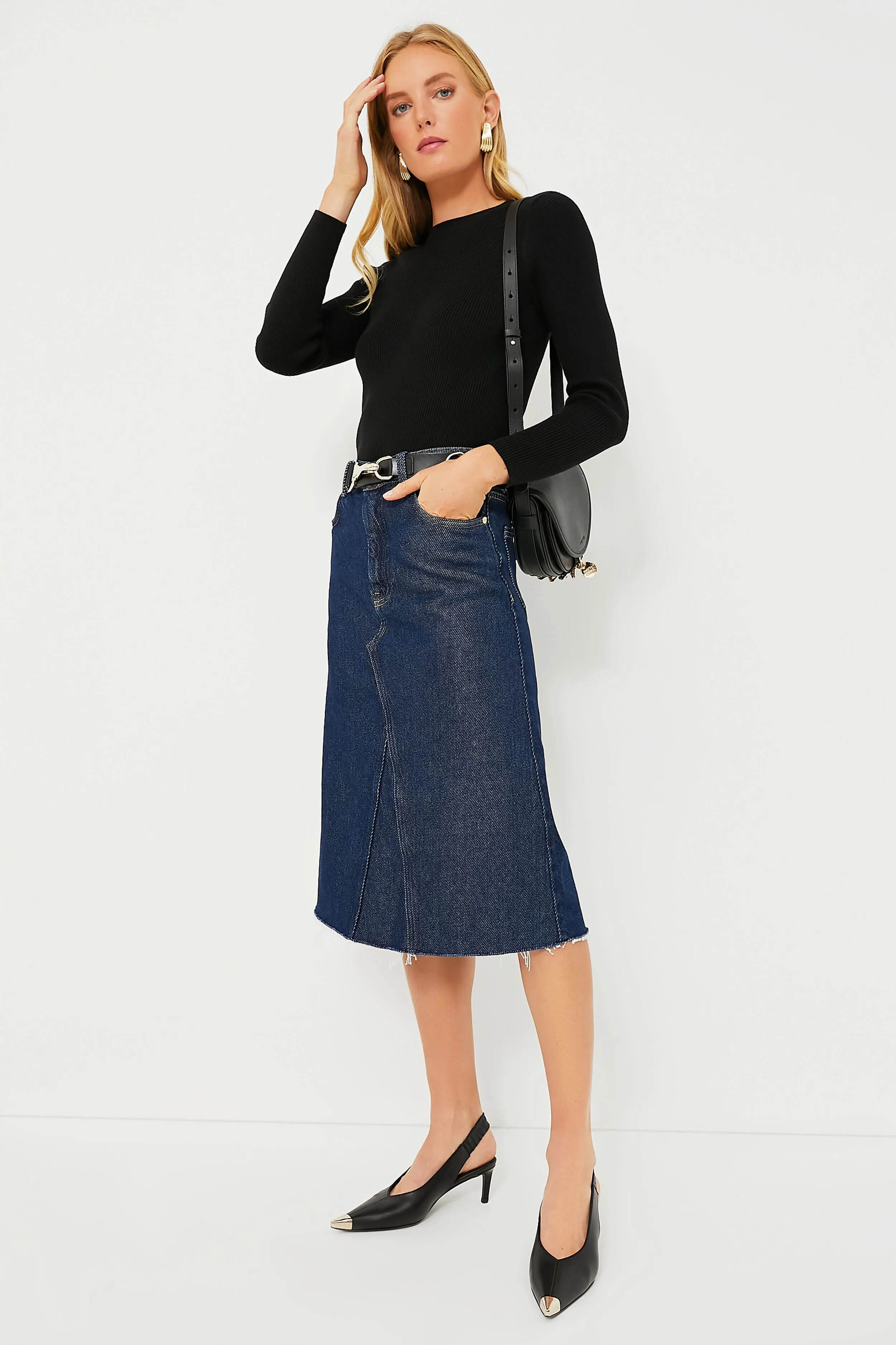 Rinse Heavy Denim Midi Skirt