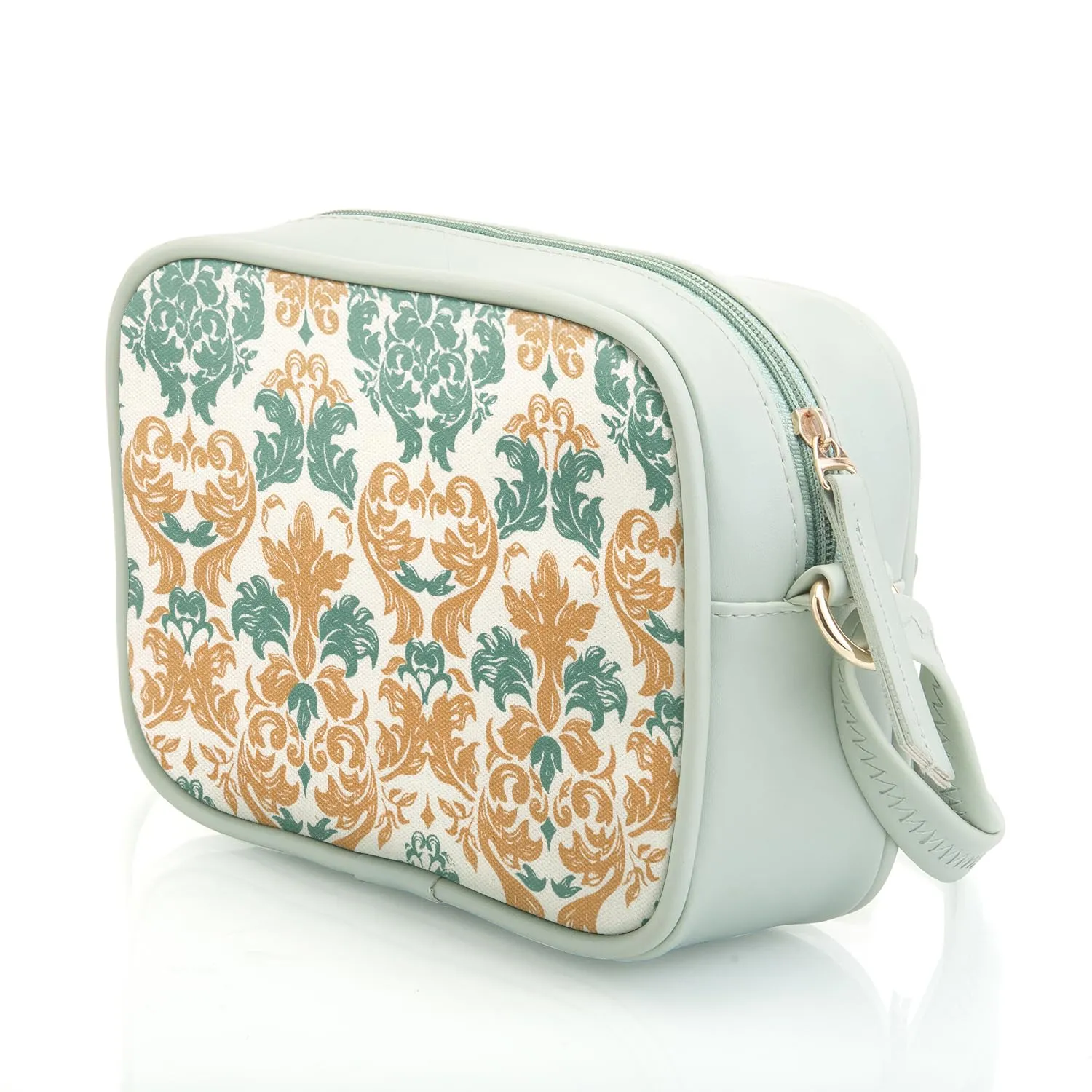 Saaci Mucci Handmade Vegan Leather Women's Sling Cross-Body Bags With Adjustable Shoulder Strap - Damask (Mint Green)