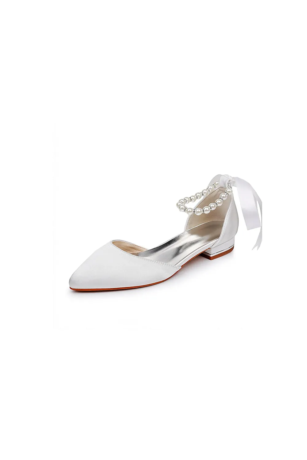 Satin Beaded Ribbon Low Heels Bridal Shoes