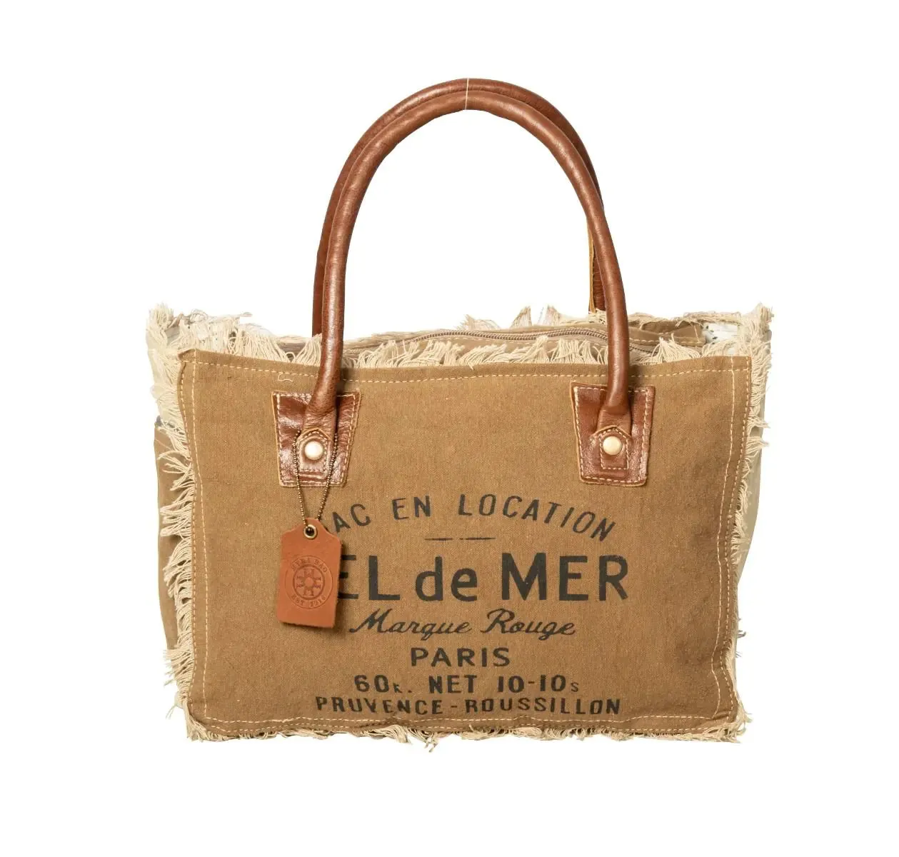 Sel De Mer Canvas & Leather Handbag Tote with Crossbody