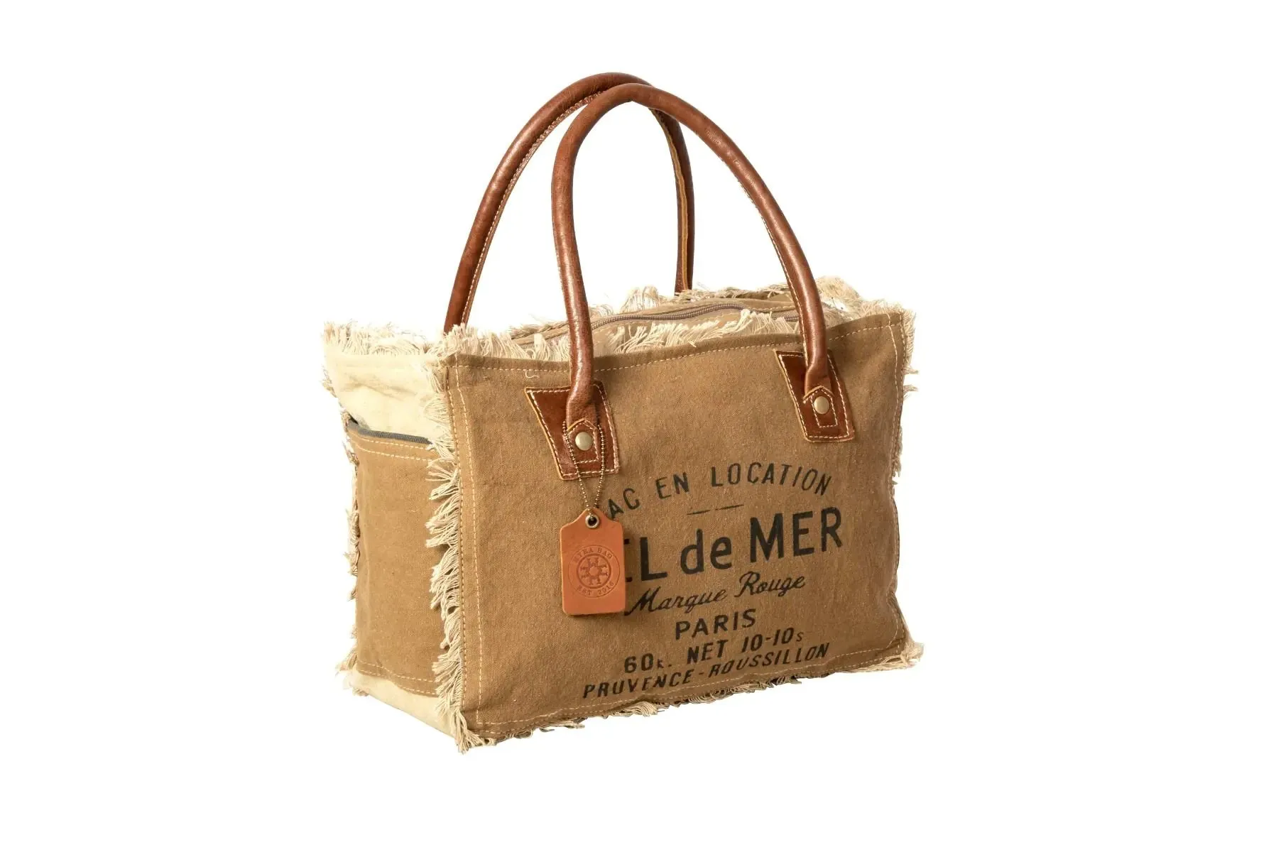 Sel De Mer Canvas & Leather Handbag Tote with Crossbody