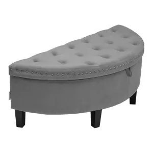 Semi Circle Storage Bench Velvet Storage Ottoman with Rubberwood Legs