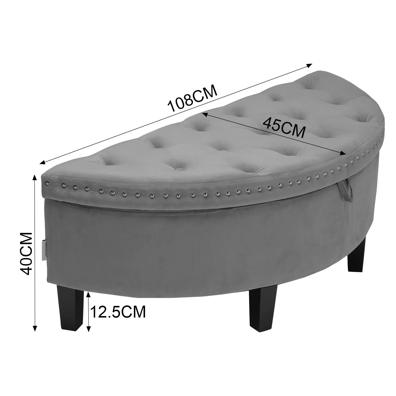 Semi Circle Storage Bench Velvet Storage Ottoman with Rubberwood Legs