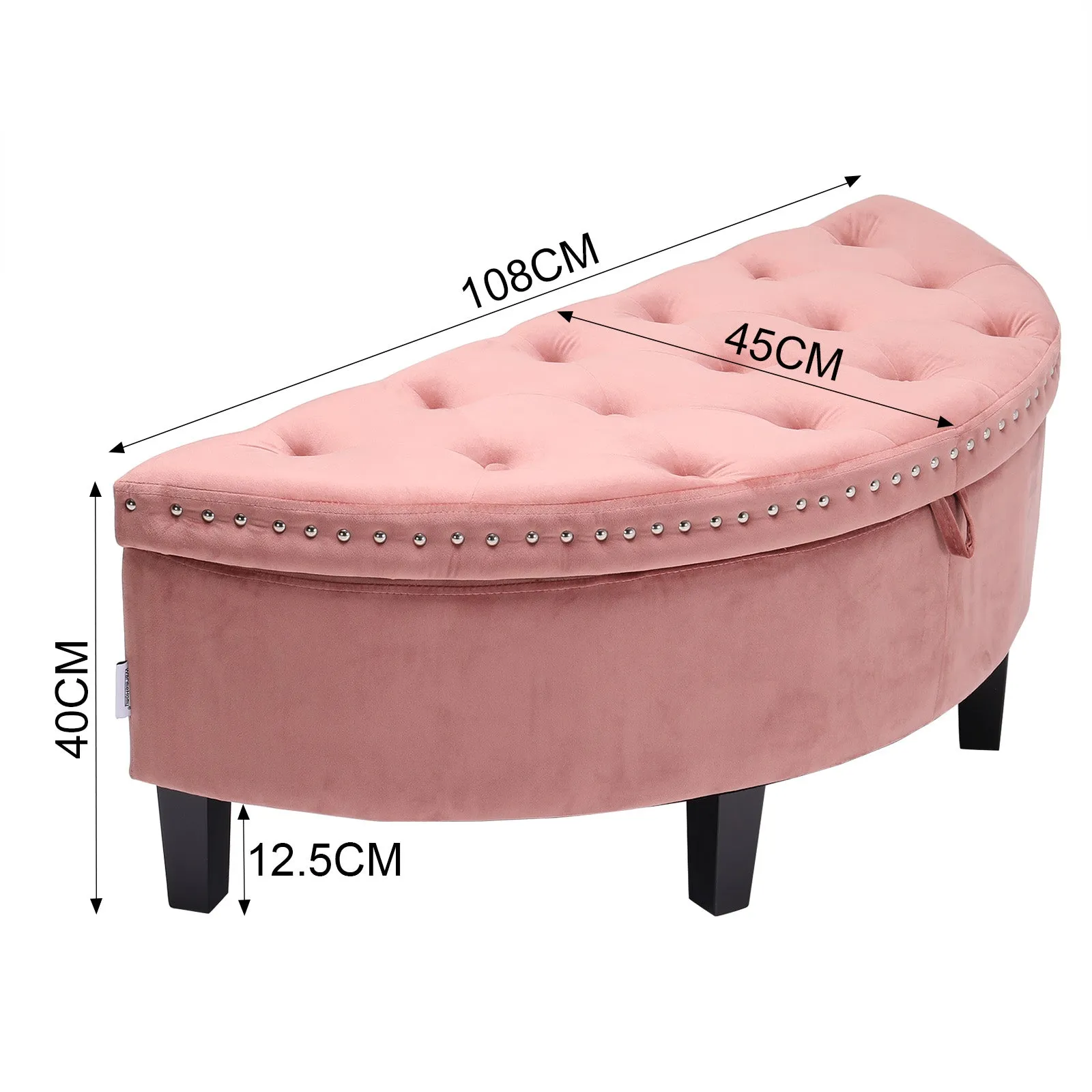 Semi Circle Storage Bench Velvet Storage Ottoman with Rubberwood Legs